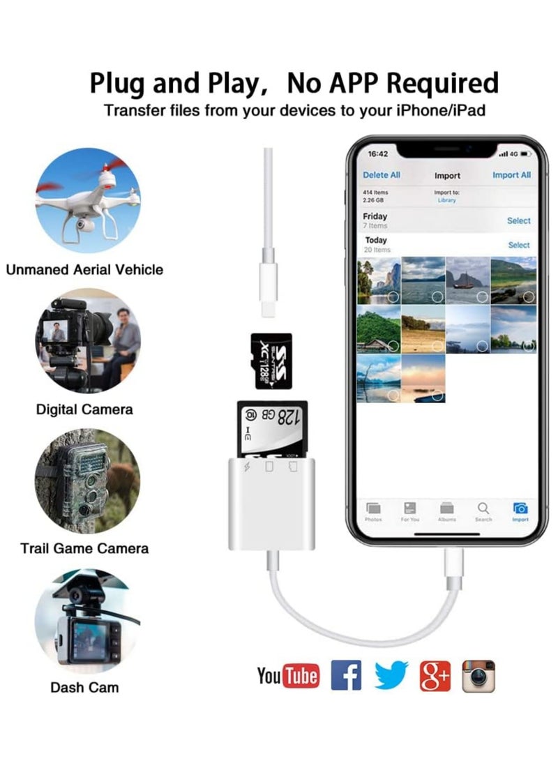 Captaintech SD Card Reader for iPhone iPad Oyuiasle Trail Game Camera SD Card Viewer with Dual Slot for MicroSD/SD Dual-Connector Memory Card Adapter for Photography Plug and Play - Image 2