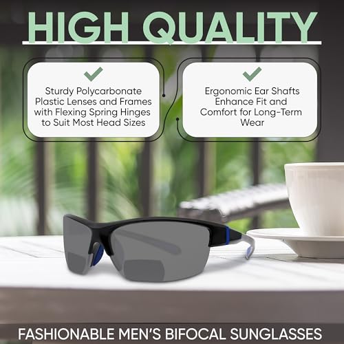 Yogo Vision Bifocal Sports Sunglasses Mens Wrap Around Half Rim Sunglasses Readers 3PK (Black) -+1.50 - Image 4