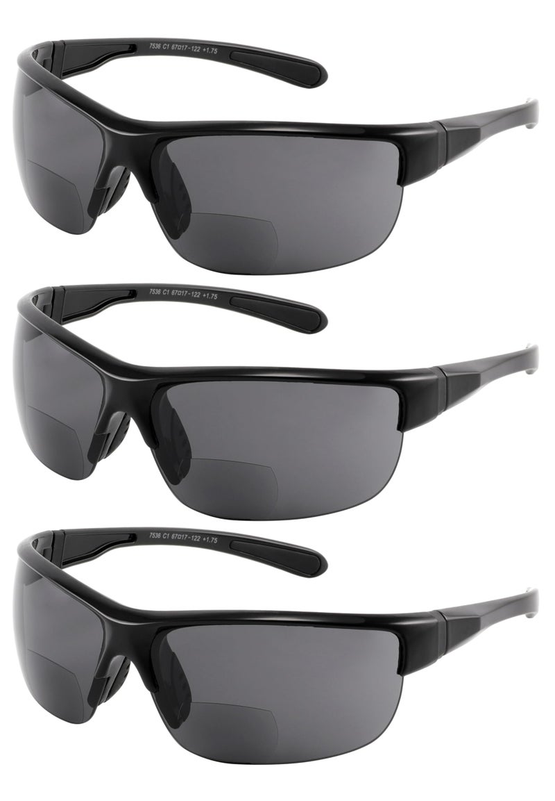 Yogo Vision Bifocal Sports Sunglasses Mens Wrap Around Half Rim Sunglasses Readers 3PK (Black) -+1.50 - Image 1