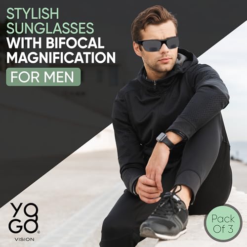 Yogo Vision Bifocal Sports Sunglasses Mens Wrap Around Half Rim Sunglasses Readers 3PK (Black) -+1.50 - Image 2