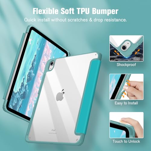 Fintie Hybrid Slim Case for iPad (A16) 11th Generation 11 Inch (2025), iPad 10th Generation 10.9 Inch (2022) - Shockproof Cover with Clear Transparent Back Shell & Pencil Holder, Green Sea Turtle - Image 5
