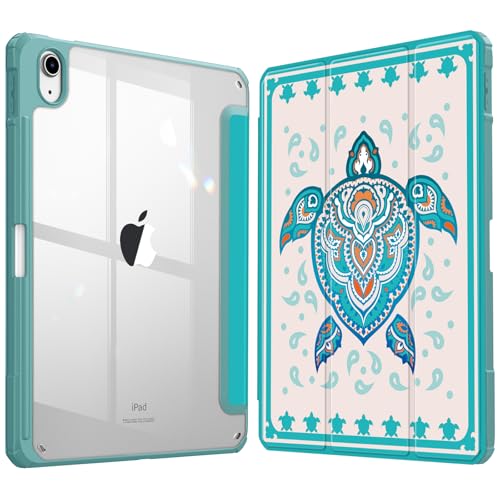 Fintie Hybrid Slim Case for iPad (A16) 11th Generation 11 Inch (2025), iPad 10th Generation 10.9 Inch (2022) - Shockproof Cover with Clear Transparent Back Shell & Pencil Holder, Green Sea Turtle - Image 1