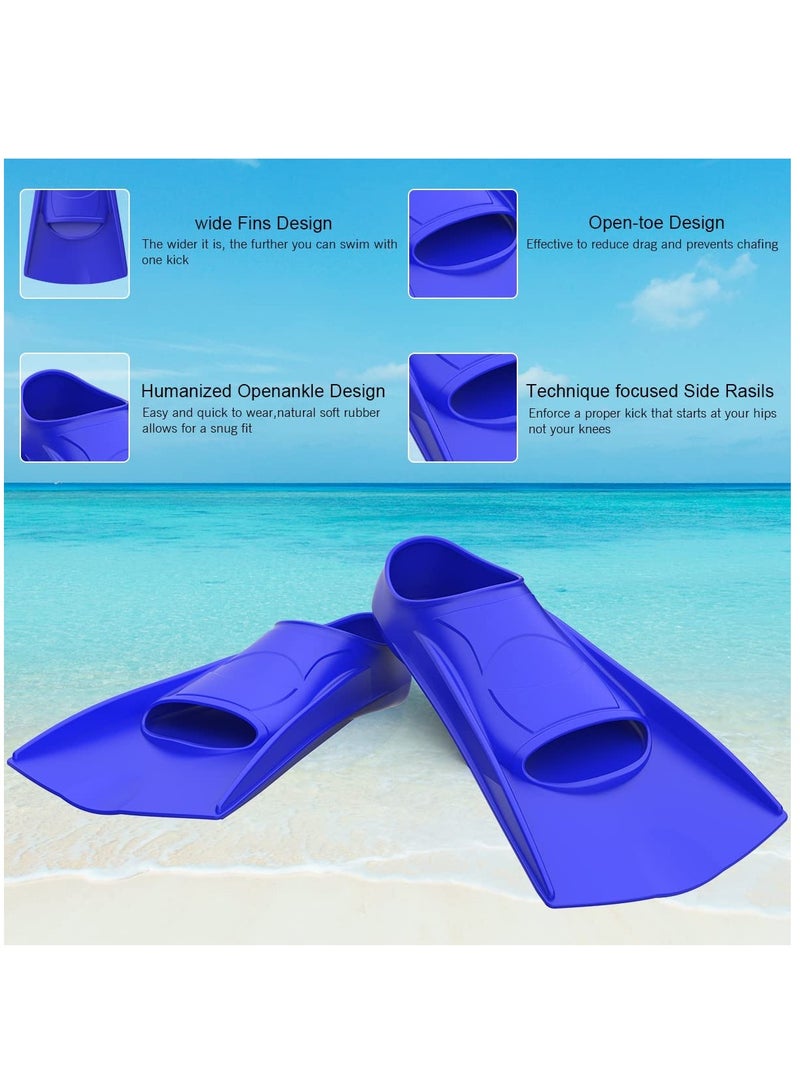 Swimming Fins, 8.27*3.35 inches Silicone Short Fins Adult Kids Professional Lightweight Diving Training Flippers for Snorkeling, and Blue - Image 2