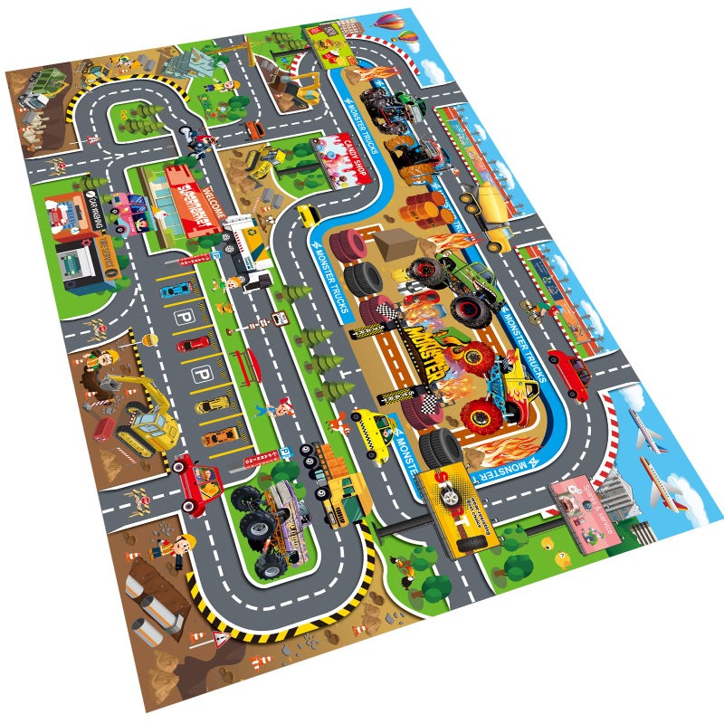 Oriate Kids Toy Dream Mat Monster Truck Activity Playmat Multi Color ParentChild Interaction Game Rug Ideal Childrens Educational Floor Mats for Monster Cars Construction Truck Toys 552M