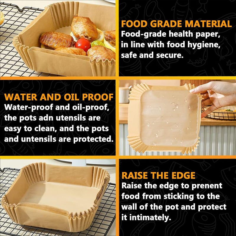 ZOWVAAM Air Fryer Disposable Paper Liner, 9.84 Inch Air Fryer Liners Square 100 PCS, Non-stick Parchment Paper Pads Oil Resistant, Waterproof, Food Grade Baking Paper for Roasting Microwave - Image 4
