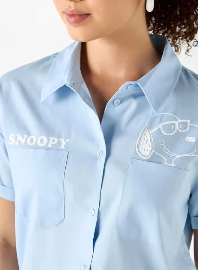 SP Characters Snoopy Dog Print Shirt with Short Sleeves and Pockets