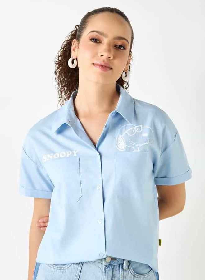SP Characters Snoopy Dog Print Shirt with Short Sleeves and Pockets