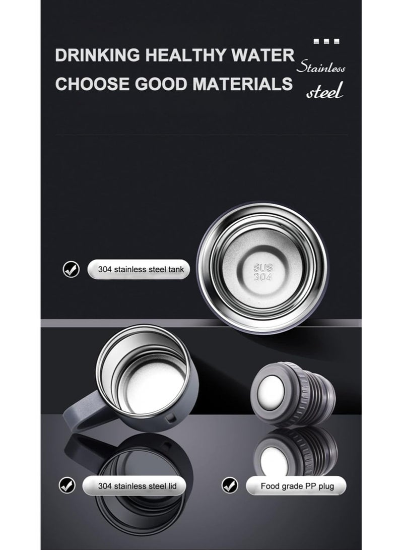 ELTRAZONE زجاجة فراغية معزولة جديدة 500 مل/17.6 أونصة من الفولاذ المقاوم للصدأ مع كوب للقهوة والماء والمشروبات الساخنة والباردة - رمادي - Image 4