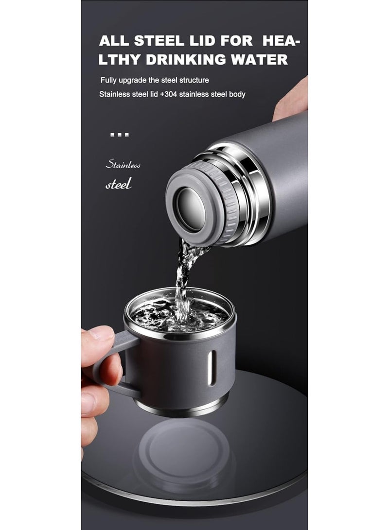 ELTRAZONE زجاجة فراغية معزولة جديدة 500 مل/17.6 أونصة من الفولاذ المقاوم للصدأ مع كوب للقهوة والماء والمشروبات الساخنة والباردة - رمادي - Image 5