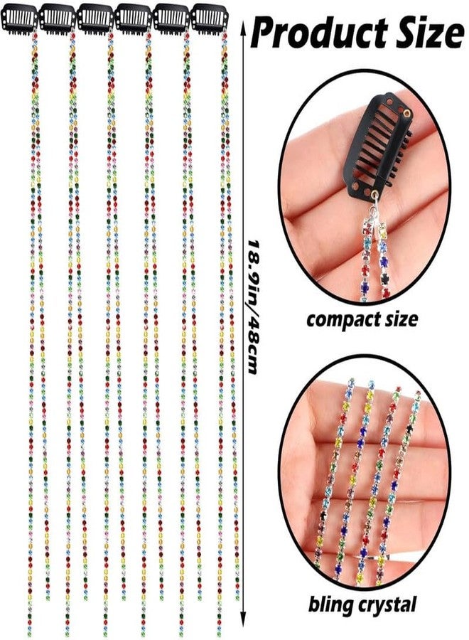 CHIROGRAPHY 6 Pcs Premium Hair Clip, 6 Count Colorful Rhinestone Hair Chains Rhinestone Hair Accessories, Crystal Hair Extensions Pearl Hair Charm for Braids for Women - Image 3