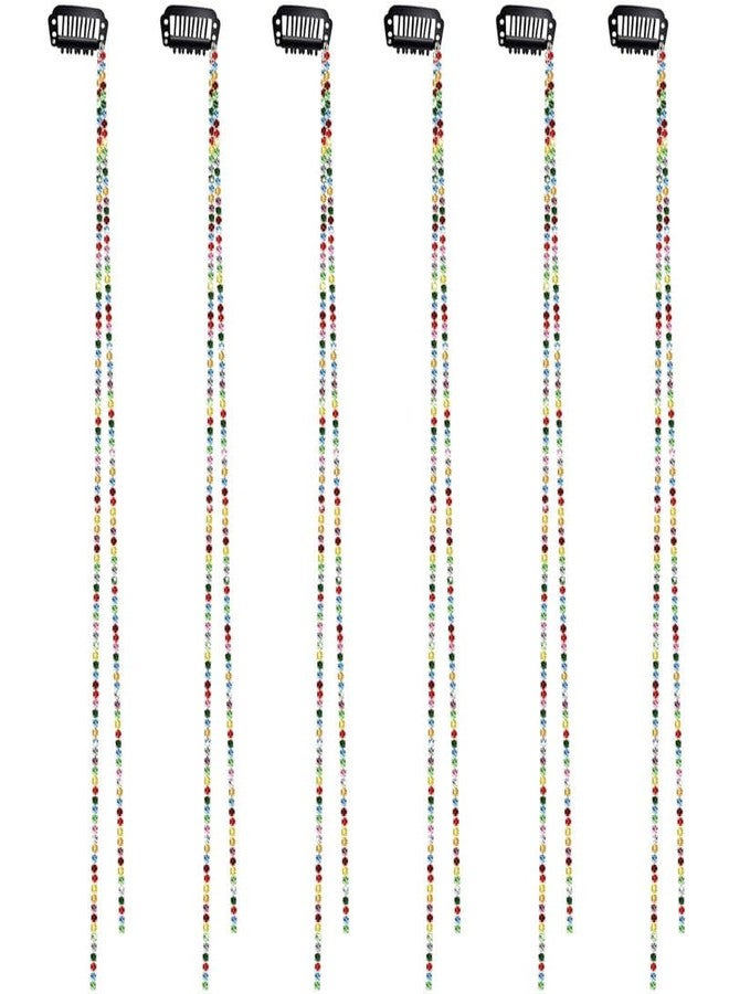 CHIROGRAPHY 6 Pcs Premium Hair Clip, 6 Count Colorful Rhinestone Hair Chains Rhinestone Hair Accessories, Crystal Hair Extensions Pearl Hair Charm for Braids for Women - Image 1