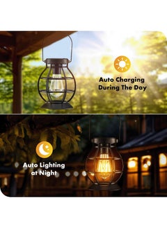 ماجيفت 2 قطعة من الفوانيس الشمسية المعلقة في الهواء الطلق، فانوس معدني للديكور، إضاءة LED مقاومة للماء للحديقة - ديكور الحديقة للفناء، الفناء، الممر، المناظر الطبيعية  - Image 4