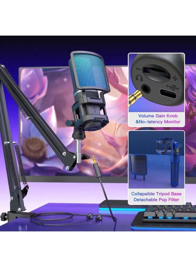 Joshberg Professional USB Streaming Podcast PC Microphone Studio Cardioid Condenser Mic Kit with Boom Arm For Recording YouTube - Image 3