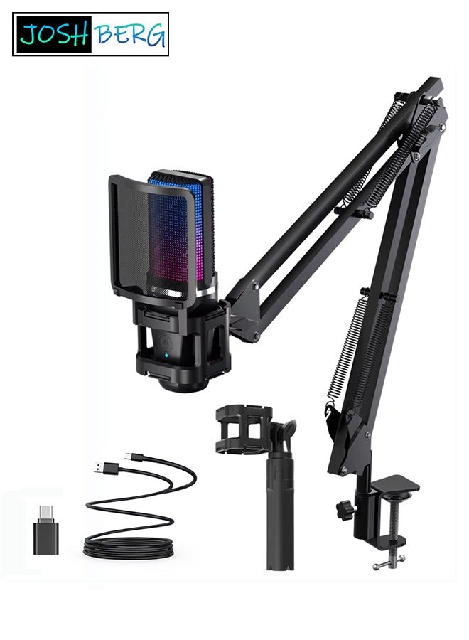 Joshberg Professional USB Streaming Podcast PC Microphone Studio Cardioid Condenser Mic Kit with Boom Arm For Recording YouTube - Image 1