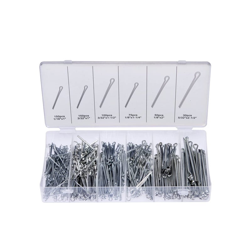 NEIKO 50454A Cotter Pin Assortment | 555 Piece | Zinc Plated Premium Quality | Steel Split Pin Fastener Clips | Straight Hairpins | Holds Pins or Castle Nuts in Place - Image 1