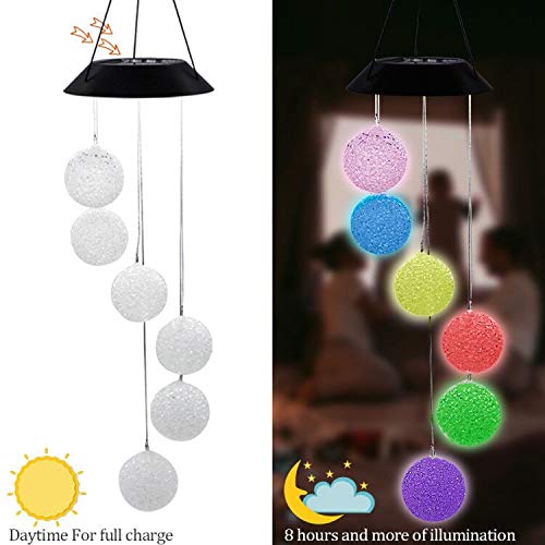 MorTime LED Solar Crystal Ball Wind Chime, 25" Mobile Hanging Wind Chime for Home Garden Decoration, Automatic Light Changing Color - Image 4