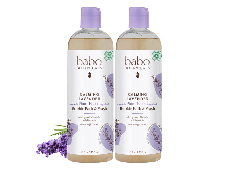 Babo Botanicals Calming Lavender 2-in-1 Bubble Bath & Wash - Relaxing Chamomile & Lavender - EWG Verified- Vegan- For all ages- Scented with Lavender Essential Oil - 2-Pack