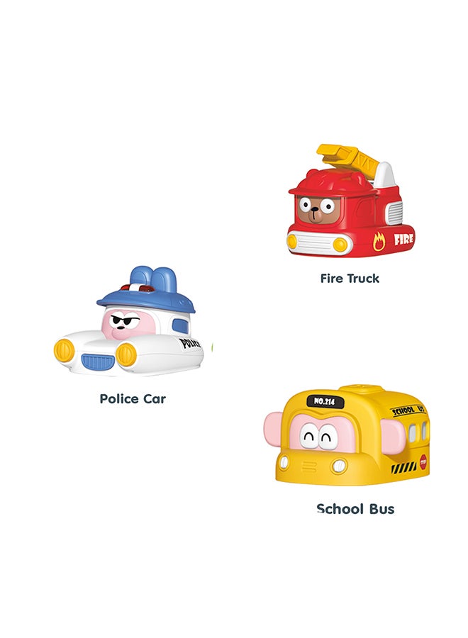 COGNIKIDS Magnetic Inertia Music Car Set (3Pcs) | Fire Truck, Police Car & School Bus | Push & Go Sound Cars With Music & Smart Recognition | Vehicle Toys For Toddlers - Image 2