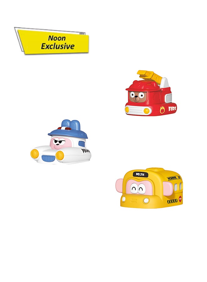 COGNIKIDS Magnetic Inertia Music Car Set (3Pcs) | Fire Truck, Police Car & School Bus | Push & Go Sound Cars With Music & Smart Recognition | Vehicle Toys For Toddlers - Image 1