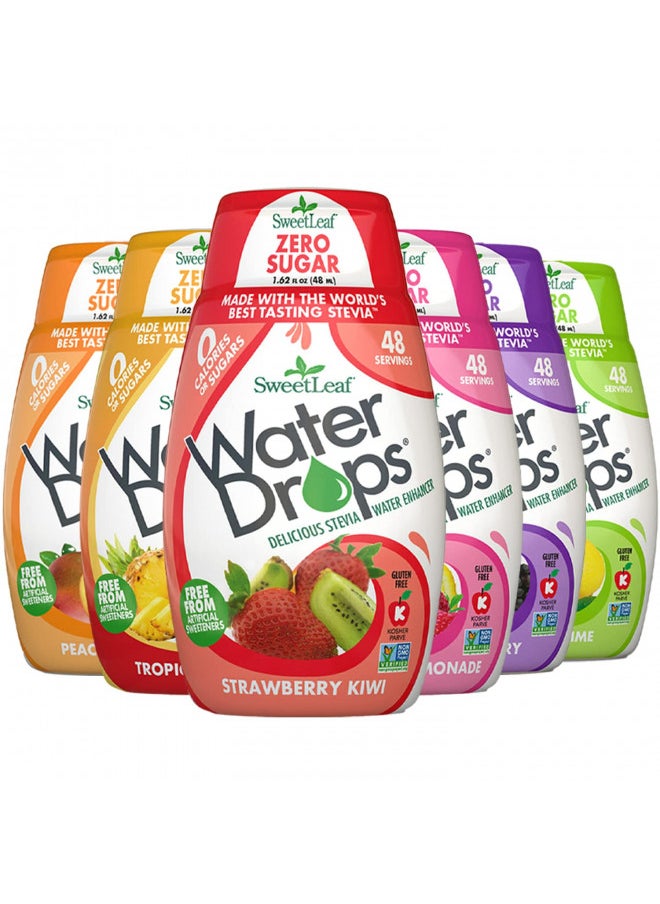 SweetLeaf Stevia Water Drops - Water Enhancer Variety Pack, Sugar Free Stevia Water Flavoring Drops, Lemon Lime, Raspberry Lemonade, and 4 More Refreshing Flavors, 1.62 Oz Ea (Pack of 6)
