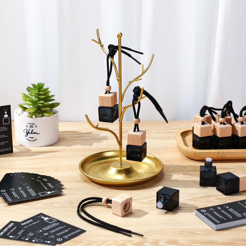 DaisyInner 100 Sets Car Diffuser Bottles Empty Bulk Hanging Car Air Freshener Diffuser Bottles Bulk Glass Perfume Holder with Instruction Cards for Essential Oil Fragrance Pendant(Square,Black) - Image 2