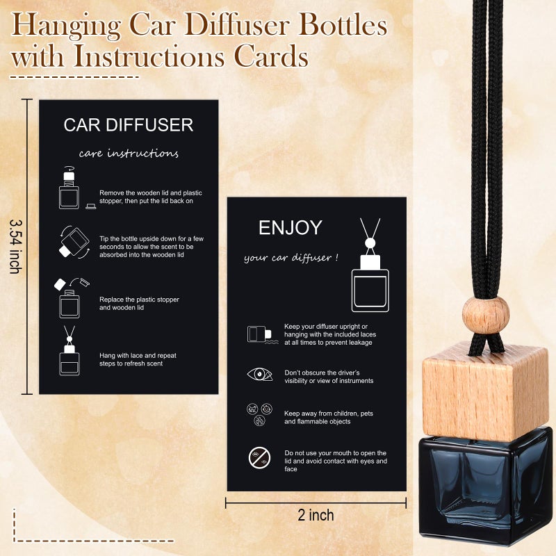 DaisyInner 100 Sets Car Diffuser Bottles Empty Bulk Hanging Car Air Freshener Diffuser Bottles Bulk Glass Perfume Holder with Instruction Cards for Essential Oil Fragrance Pendant(Square,Black) - Image 3