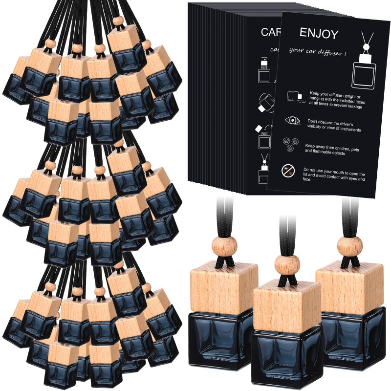 DaisyInner 100 Sets Car Diffuser Bottles Empty Bulk Hanging Car Air Freshener Diffuser Bottles Bulk Glass Perfume Holder with Instruction Cards for Essential Oil Fragrance Pendant(Square,Black) - Image 1