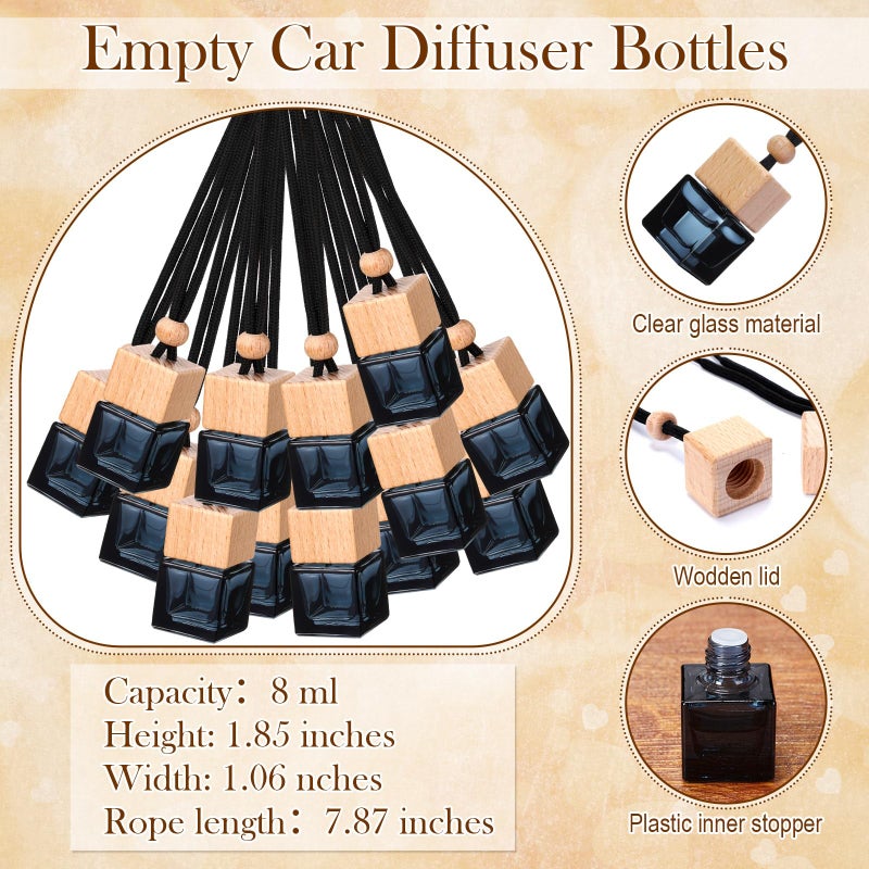 DaisyInner 100 Sets Car Diffuser Bottles Empty Bulk Hanging Car Air Freshener Diffuser Bottles Bulk Glass Perfume Holder with Instruction Cards for Essential Oil Fragrance Pendant(Square,Black) - Image 4