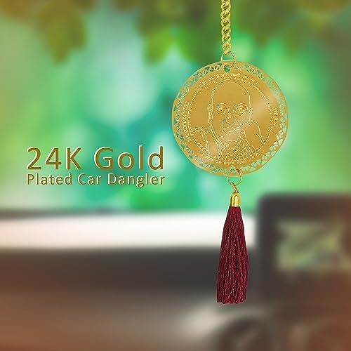 Diviniti 24K Gold Plated Double Sided Guruji & Blessings Car Dangler Guruji Hanging Car Decor Luxurious Dangler| Divine Accessories for Positive Energy & Protection 6 CM - Image 4