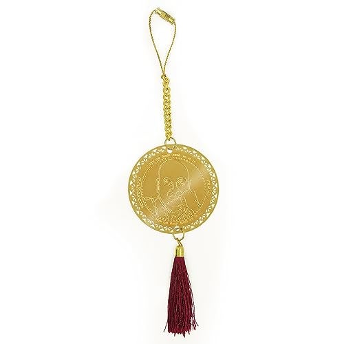 Diviniti 24K Gold Plated Double Sided Guruji & Blessings Car Dangler Guruji Hanging Car Decor Luxurious Dangler| Divine Accessories for Positive Energy & Protection 6 CM - Image 1