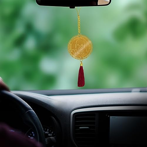 Diviniti 24K Gold Plated Double Sided Guruji & Blessings Car Dangler Guruji Hanging Car Decor Luxurious Dangler| Divine Accessories for Positive Energy & Protection 6 CM - Image 2
