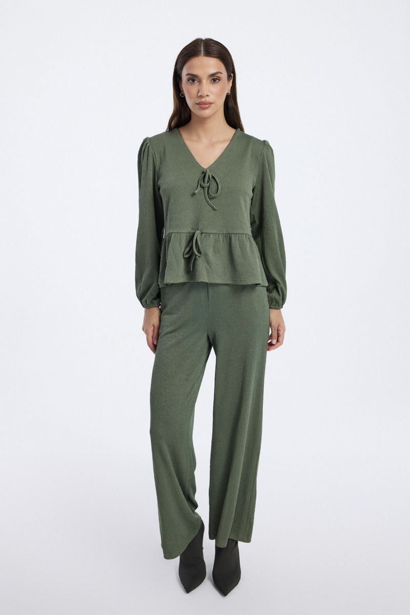 RINA Wide Leg Textured Pants - Image 1