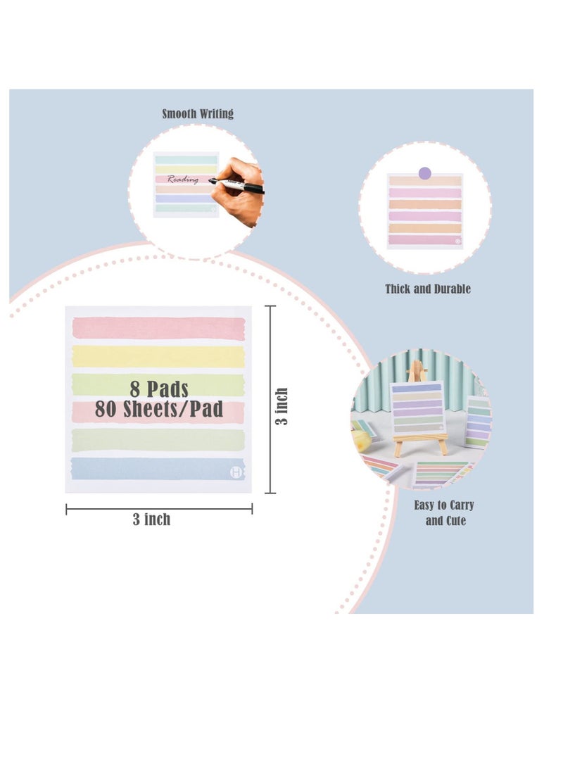 Excefore 8 Pack Lined Sticky Notes, Colorful Stripe Sticky Notes Clear Pad, Super Sticking Power Memo Pads, Suitable for Study Notes Works School and Office Supplies (50 Sheets,3x3 in ) - Image 2