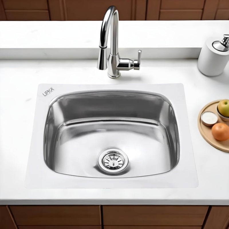 Lipka LIPKA 21 x 18 x 8 Inches Round Single Bowl Kitchen Sink Premium Stainless Steel Kitchen Sink Glossy Finish with Waste Pipe Sink Coupling - Image 1