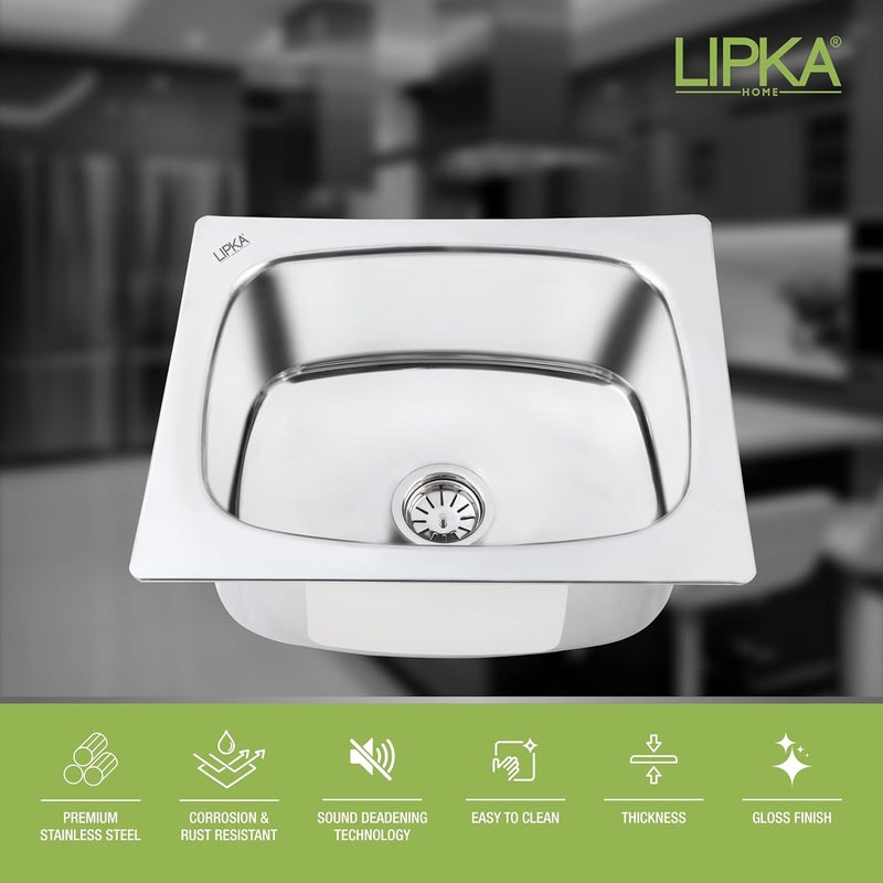 Lipka LIPKA 21 x 18 x 8 Inches Round Single Bowl Kitchen Sink Premium Stainless Steel Kitchen Sink Glossy Finish with Waste Pipe Sink Coupling - Image 3