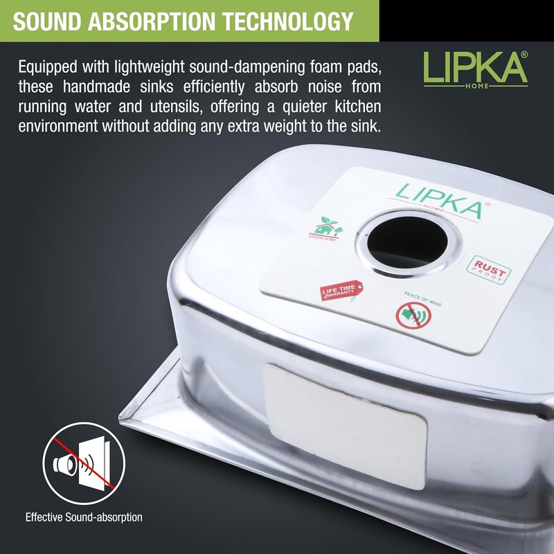 Lipka LIPKA 21 x 18 x 8 Inches Round Single Bowl Kitchen Sink Premium Stainless Steel Kitchen Sink Glossy Finish with Waste Pipe Sink Coupling - Image 5