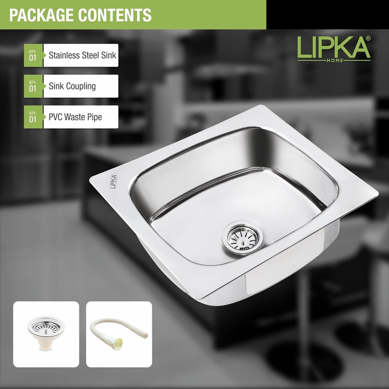 Lipka LIPKA 21 x 18 x 8 Inches Round Single Bowl Kitchen Sink Premium Stainless Steel Kitchen Sink Glossy Finish with Waste Pipe Sink Coupling - Image 4