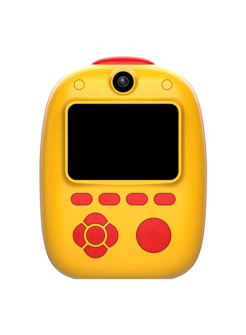 porodo Kids Camera 1080P Full-HD 1000mAh Built-in Battery Supports 32GB Micro SD Slot Rechargeable Battery Up to 4H Battery Life With Selfie Camera Instant Print 2"HD Screen Burst Mode - Yellow/Red  - Image 1