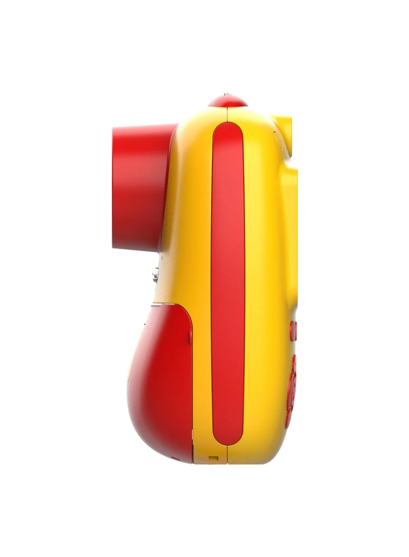 porodo Kids Camera 1080P Full-HD 1000mAh Built-in Battery Supports 32GB Micro SD Slot Rechargeable Battery Up to 4H Battery Life With Selfie Camera Instant Print 2"HD Screen Burst Mode - Yellow/Red  - Image 2