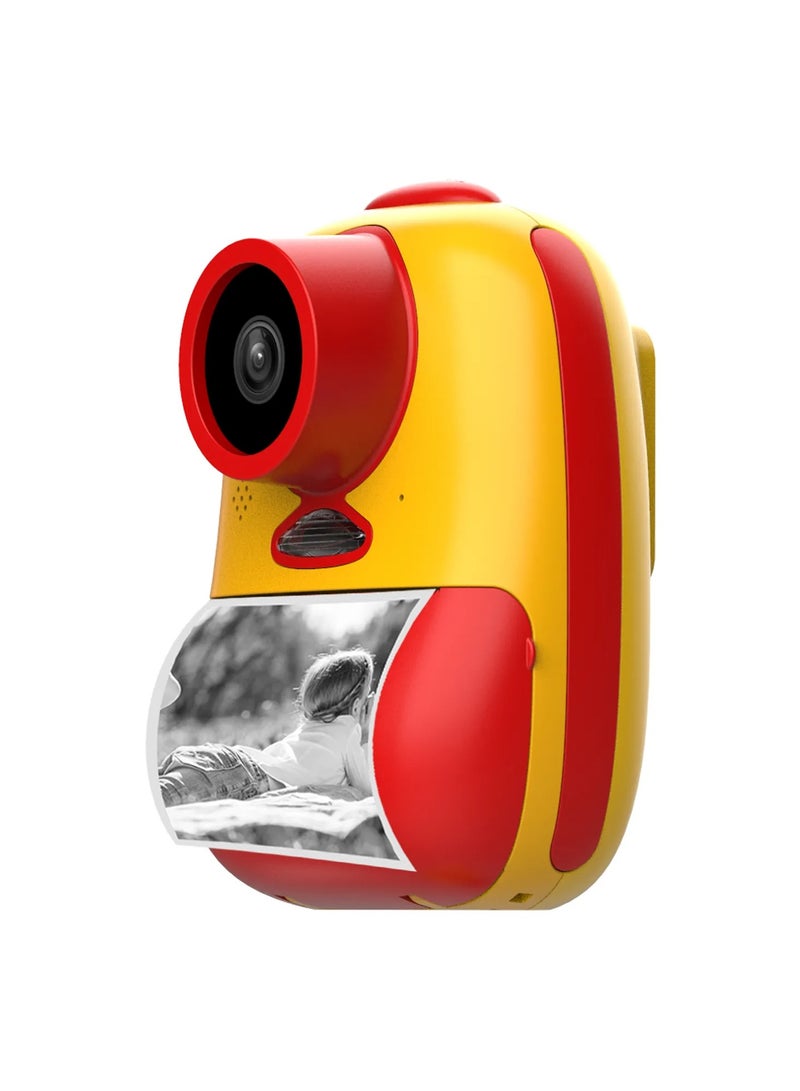 porodo Kids Camera 1080P Full-HD 1000mAh Built-in Battery Supports 32GB Micro SD Slot Rechargeable Battery Up to 4H Battery Life With Selfie Camera Instant Print 2"HD Screen Burst Mode - Yellow/Red  - Image 3