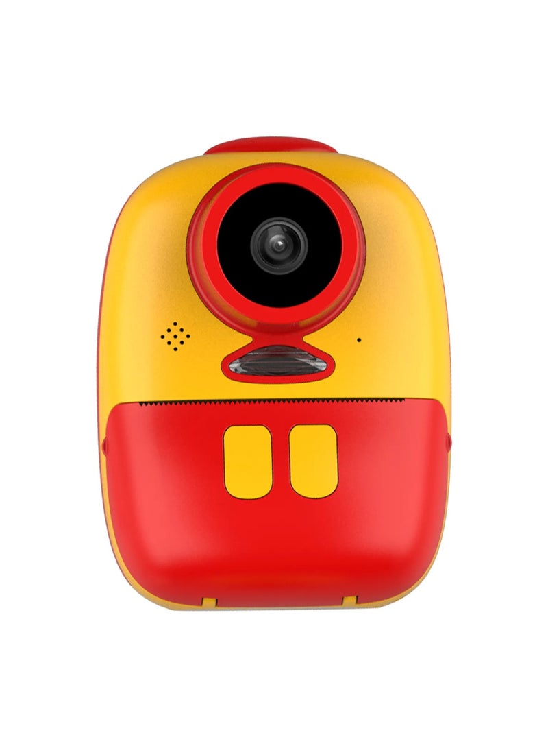 porodo Kids Camera 1080P Full-HD 1000mAh Built-in Battery Supports 32GB Micro SD Slot Rechargeable Battery Up to 4H Battery Life With Selfie Camera Instant Print 2"HD Screen Burst Mode - Yellow/Red  - Image 5
