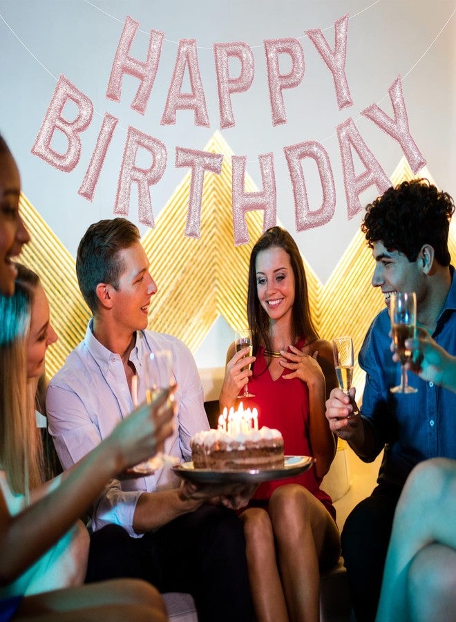 Mindsoft Felt Happy Birthday Banner Reusable Pre-strung Happy Birthday Garland Sign 3D Glitter 6.3 Inches Backdrop for Party Supplies Decorations Photo Prop(Pink) - Image 5