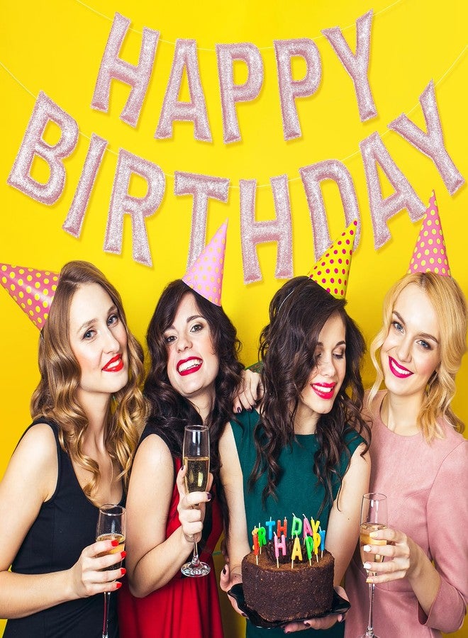 Mindsoft Felt Happy Birthday Banner Reusable Pre-strung Happy Birthday Garland Sign 3D Glitter 6.3 Inches Backdrop for Party Supplies Decorations Photo Prop(Pink) - Image 3