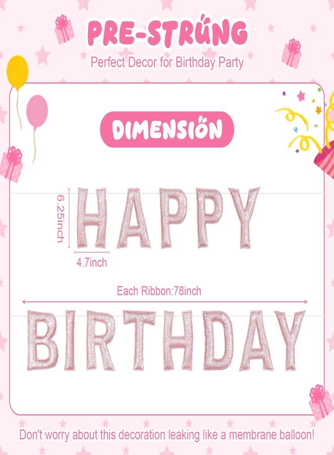 Mindsoft Felt Happy Birthday Banner Reusable Pre-strung Happy Birthday Garland Sign 3D Glitter 6.3 Inches Backdrop for Party Supplies Decorations Photo Prop(Pink) - Image 2