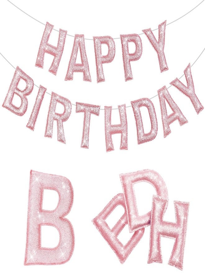 Mindsoft Felt Happy Birthday Banner Reusable Pre-strung Happy Birthday Garland Sign 3D Glitter 6.3 Inches Backdrop for Party Supplies Decorations Photo Prop(Pink) - Image 1