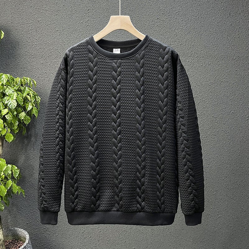 Mens Fleece Lined Hoodie Long Sleeve round Neck Jacket Street Style Trendy Cotton T-Shirt Spring Autumn Casual Print Tees T162 Black 