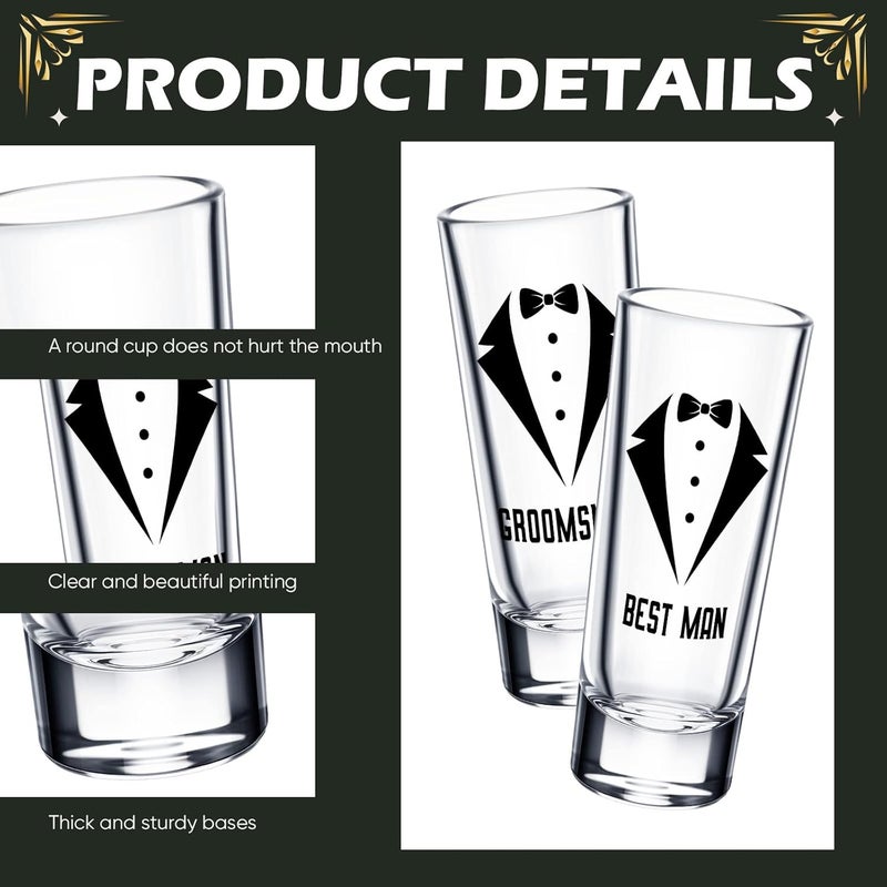 Rtteri 6 Pcs Wedding Shot Glasses Set 1 Best Man 5 Groomsmen Shot Glasses Wedding Party Favors Glasses Bachelor Party Favors Groomsman Gifts Bachelor Party Decorations for Proposal Men2 oz - Image 3
