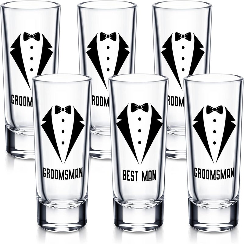 Rtteri 6 Pcs Wedding Shot Glasses Set 1 Best Man 5 Groomsmen Shot Glasses Wedding Party Favors Glasses Bachelor Party Favors Groomsman Gifts Bachelor Party Decorations for Proposal Men2 oz - Image 1