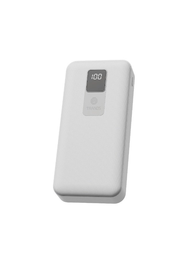 Trands 20000mAh Fast Charging Power Bank PB6375 – 22.5W USB-A & PD 20W USB-C Dual Output, LED Digital Display, Slim Li-Polymer Portable Charger for iPhone, Android & Tablets - White - Image 1