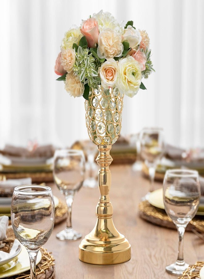Kehail 2pcs Elegant Crystal Trumpet Metal Centerpiece Vases, Wedding Table Decoration Flower Stand Tulip Shape Decor Artificial Flower Arrangement Vase for Wedding Restaurant Vase Home Decor (Gold) - Image 5